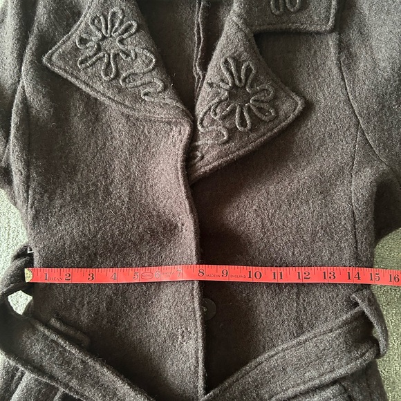 NWOT Cynthia Rowley Dark Brown Trench Coat with Floral Design Belted Wool XL NEW - Picture 9 of 11